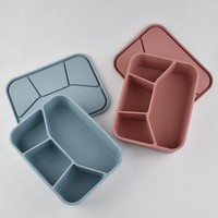 Boîte à lunch en silicone à quatre compartiments, carrée, avec couvercle, compatible micro-ondes, pour le transport transfrontalier