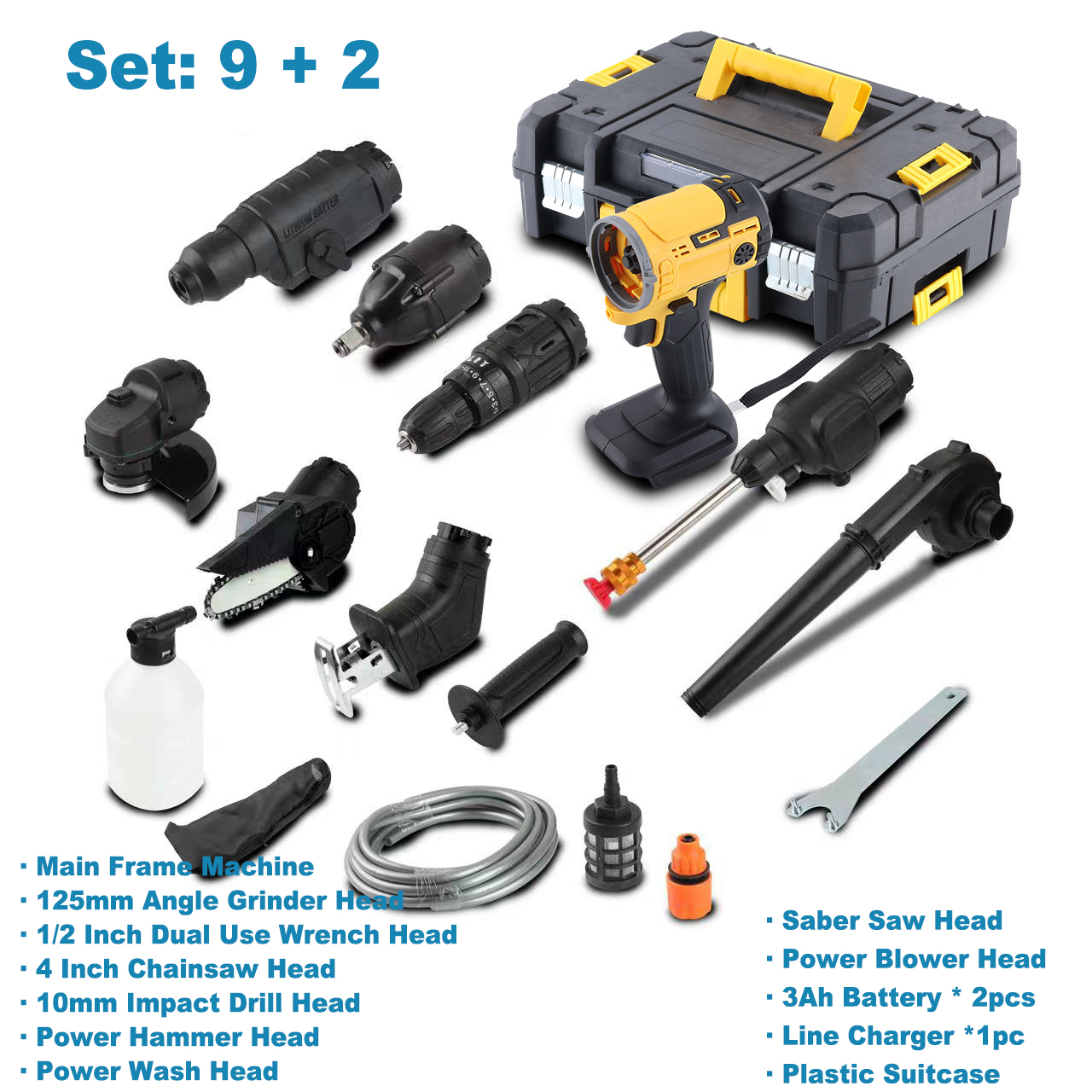 9 + 2 Set, avec batterie 3Ah * 2pcs