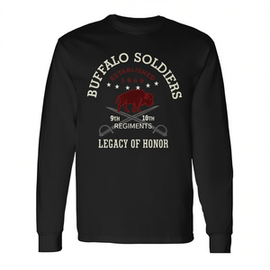 Camiseta de manga larga Buffalo Soldiers, color negro, Legacy Of Honor, 9.º y 10.º regimientos, establecidos en 1866 - Product Image 2