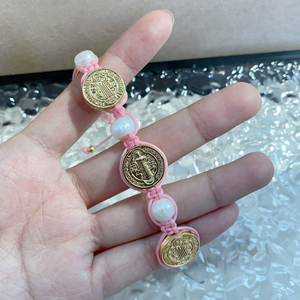 Pulseras religiosas tejidas a mano, abalorio de Latón chapado en oro, Perla de agua dulce, pulsera ajustable cruzada <span class=keywords><strong>SAN</strong></span> <span class=keywords><strong>Benito</strong></span>, joyería de moda - Product Image 2
