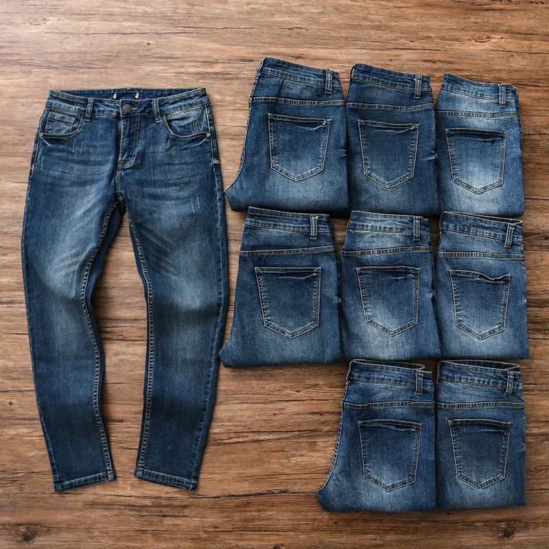 Ripped Lage Prijs Nieuw Hoge Kwaliteit Deep Blue Indigo Blauw Lichtblauw Cut Straight Goedkoper Mannen Gebruikt Jeans Op Voorraad