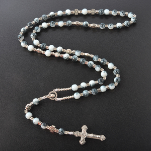 Collier de perles de verre Tespih Tasbih personnalisées 6mm 8mm 10mm perles de chapelet de prière musulman chapelet religieux catholique en argent - Product Image 5