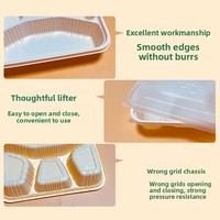 Boîte alimentaire carrée à quatre compartiments en plastique PP biodégradable, jetable, écologique, emballage pour restaurant du Guangdong
