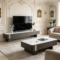 Ensemble meuble TV et table basse en pierre frittée moderne, avec tiroirs de rangement à grain de bois, pour salon, mobilier de maison, vente en gros