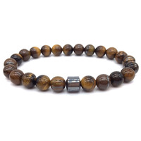 Bracelet Unisexe en Perles de Pierre Naturelle Œil de Tigre Noir, Cercle Simple, Style Tendance