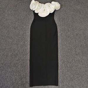 <span class=keywords><strong>Vestido</strong></span> Largo Negro con <span class=keywords><strong>Flores</strong></span> 3D y Diamantes, Estilo Imperio, Hombros Descubiertos, Antiarrugas, Elegante, <span class=keywords><strong>para</strong></span> Fiesta Nocturna o Club - Product Image 3