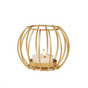 Gold Round Metal Lantern Candle <b>Holder</b> Heat Resistant Home Decoration <b>Holder</b> Iron Decorative <b>Candlestick</b> <b>Holder</b> - Product Image 1