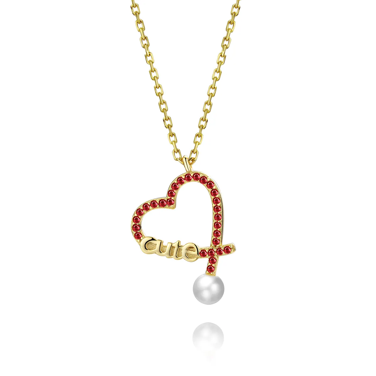 Jewelry Gold Necklace Wholesale Cute Ruby Love Pearl Pendant Necklace