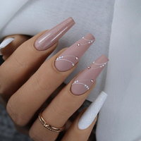 Art de faux ongles cercueil longs, naturels, avec couverture complète, réutilisables et durables, à presser, avec boîte, 24 pièces