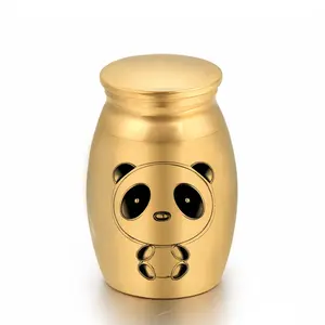 Kazınmış Panda kremasyon çömleği küller için insan evcil hayvan Keepsake Urn paslanmaz çelik cenaze anıtı tabut Pet malzemeleri 16*25mm