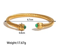Bracelet jonc torsadé ouvert en acier inoxydable plaqué or PVD 18 carats style vintage, avec pierres précieuses naturelles multicolores pour femme