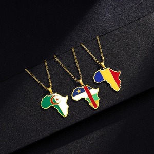 Collier en acier inoxydable émaillé avec pendentif drapeau national et <span class=keywords><strong>carte</strong></span> d'<span class=keywords><strong>Afrique</strong></span>, plaqué or, vente en gros d'usine - Product Image 5