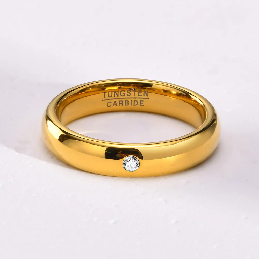 Precio al por mayor mujeres hombres clásico 4mm incrustaciones CZ diamante cúpula tungsteno anillos de boda para pareja