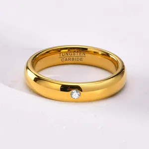 批发价格女男士经典4毫米镶嵌锆石钻石圆顶钨结婚戒指