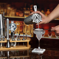 Kit de barman professionnel personnalisé en acier inoxydable, shaker Boston, accessoires avec support, presse-citron, doseur