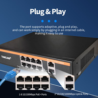 TiNCAM 8 puertos 10/100M Poe Switch 8 + 2 CH AF/AT Soporte 48V Vlan Smart Network Switch NVR para cámara IP CCTV