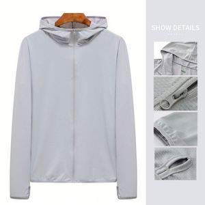 Veste coupe-vent pour sports de plein air, natation, course à pied, UPF50+, anti-UV, personnalisable, en spandex gris, imperméable, protection solaire pour hommes - Product Image 2