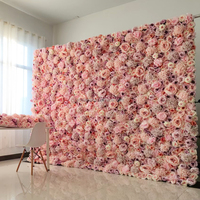 L02 Panneau de fond mural personnalisé de luxe 3D 5D 7D Roll Up Floral 8ft x 8ft Pink Artificial Silk Rose Flower Wall for Wedding Decor