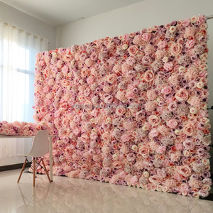 L02 Panneau de fond mural personnalisé de luxe 3D 5D 7D Roll Up Floral 8ft x 8ft Pink Artificial Silk Rose Flower Wall for Wedding Decor - Product Image 4