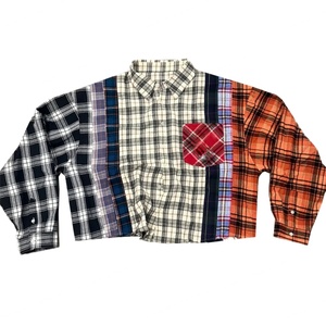 Chemise Streetwear Personnalisée Homme Oversize Manches Longues à Carreaux – Chemise en Flanelle Patchwork avec Panneaux Découpés et Cousus - Product Image 3