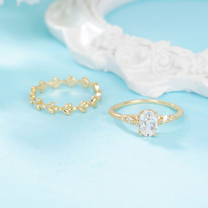 Set di Anelli Geometrici a Foglia di Grano in Due Pezzi per Donne, Eleganti Gioielli per Matrimonio e Fidanzamento - Product Image 6