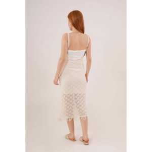 Vestido Calado con Cuello en V y Borlas Color Crema, Bikinis y Ropa de Playa al por Mayor - Product Image 2