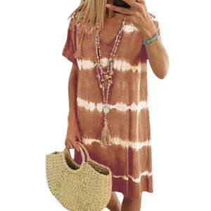 <span class=keywords><strong>Vestido</strong></span> Casual de Verano, Estilo Bohemio, Color Liso Brillante, Estampado Tie Dye, Corte Holgado, Cuello en V, Manga Corta, <span class=keywords><strong>Vestido</strong></span> Midi para Vacaciones en la Playa - Product Image 4