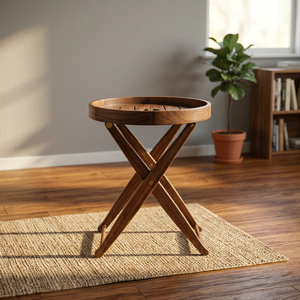 Table basse moderne en bois durable, ronde, sur piétement, pour salon, avec quincaillerie métallique - Product Image 4