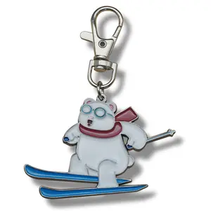 BSBH批发白色北极熊造型钥匙扣纪念品滑雪金属钥匙扣带钩