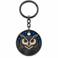 Porte-clés en métal personnalisé avec emblème hibou rond, directement de l'usine, logo personnalisé, vente en gros, cadeau d'entreprise, fabricant OEM en gros