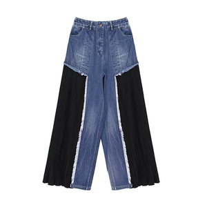 <span class=keywords><strong>Les</strong></span> Cowboys Jeans en denim à jambe large pour femmes Loose High Waist Breathable Washed Blue Pleated Black Button Decoration Vaqueros Fit - Product Image 5
