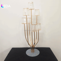 Candélabre élégant en métal doré LEDA, porte-bougie en verre à 7 lumières pour la décoration de table de réception de mariage