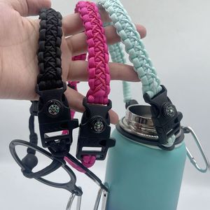 Hydro Flask Water Bottle Rope Nylon Braided Strap With Carabiner For Outdoor Use Black Rose Red Light Blue - Product Image 3