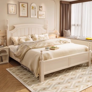 French Style <b>Solid</b> <b>Wood</b> Double Bed 1.8M High End European Bedroom Princess Bed 1.5M Single Bed Durable Platform Bed Frame - Product Image 2