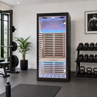Kabin Sauna Dalam Ruangan Kompak untuk Satu Orang dengan Pintu Kaca Penuh dan Interior Kayu untuk Gym Rumah