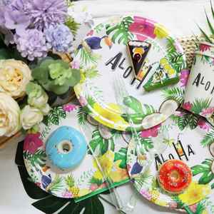 Assiettes en papier hawaïennes Aloha modernes OEM, directement de l'usine, jetables, pour décorations de fête d'anniversaire Luau - 9 décorations de fête hawaïennes - Product Image 5