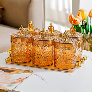Décoration d'intérieur, <span class=keywords><strong>pot</strong></span> à bougie <span class=keywords><strong>en</strong></span> <span class=keywords><strong>verre</strong></span> recyclé, <span class=keywords><strong>pot</strong></span> à bonbons transparent de couleur orange, <span class=keywords><strong>lot</strong></span> de pots <span class=keywords><strong>en</strong></span> <span class=keywords><strong>verre</strong></span> avec couvercle - Product Image 5