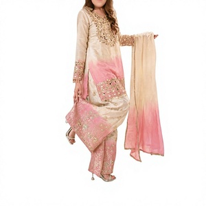Conjunto de palazzo con top bordado de espejo real de diseñador y dupatta de georgette estrellado, listo para enviar. - Product Image 2
