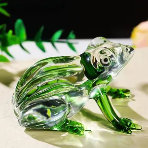 זכוכית קריסטל ירוקה באיכות גבוהה קישוט צפרדע ירוק קישוט בית מתנה קישוט צפרדע קריסטל