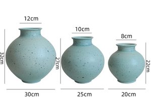 Modern Farmhouse Round Bulbous <strong>Turquoise</strong> <strong>Vase</strong> Set Matte Blue Green Stoneware <strong>Vase</strong> Set Handcrafted Speckled Home Accent - Product Image 5