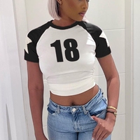 Vêtements en gros pour femmes t-shirt femme haut court personnalisé Patchwork Raglan bébé t-shirt Y2k t-shirts graphiques pour les femmes