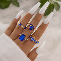 Go Party 4 Pcs/Set Blue Diamond Crystal Charms Butterfly Heart Joint Finger Ring Set Geometric Knuckle Ring Set for Women Girls