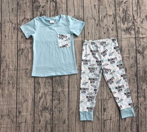 BSPO0587 Boutique personalizada niño pequeño niño cian niño estampado ropa conjunto otoño trajes al por mayor ropa de chico - Product Image 1