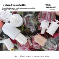 HOPECK Flacon en verre blanc 20/30 ml, sérigraphié transparent, avec col en PP 18/20 415, compte-gouttes pipette en forme de U, nettoyant visage