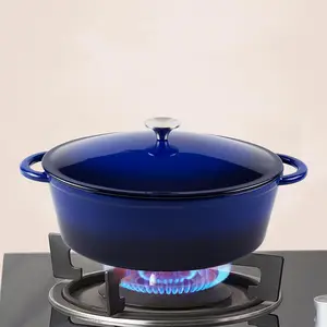 Panci masak Oven Oval Belanda sup panci masak besi cor peralatan masak Casserole lapisan Enamel dengan pegangan ganda