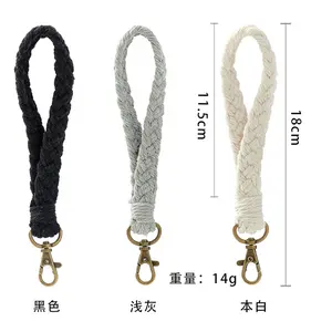 Tùy Chỉnh Tay Dệt Bông Sợi Dây Thừng Móc Chìa Khóa Vòng Đeo Tay Dệt Vải Keychain Ribbon Keychain Dây Buộc Keychain