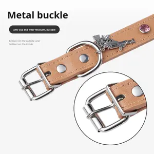 Großhandels preis Small MOQ Solid Color PU Leder material Verstellbares kleines Hunde halsband Katzen halsband mit Strass steinen - Product Image 5