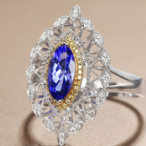 F1383 Anello da donna in oro bianco con diamante taglio marquise colore D, gioiello di fidanzamento - Product Image 2