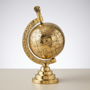 Globo Terráqueo de Latón Puro con Diseño en Relieve, Base de Madera, Mapa del Mundo Antiguo, Globo Armilar Terrestre para Estudio de Geografía - Product Image 1