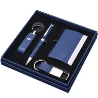 Amostra personalizada caneta com suporte de cartão e chaveiro caixa embalada personalizada promoção empresarial conjuntos de presente da empresa
